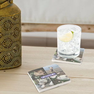 Modern Add Your Photo Collage Purple Stone Coaster