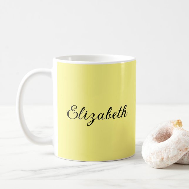 Modern Add Your Script Name Light Yellow Coffee Mug (With Donut)