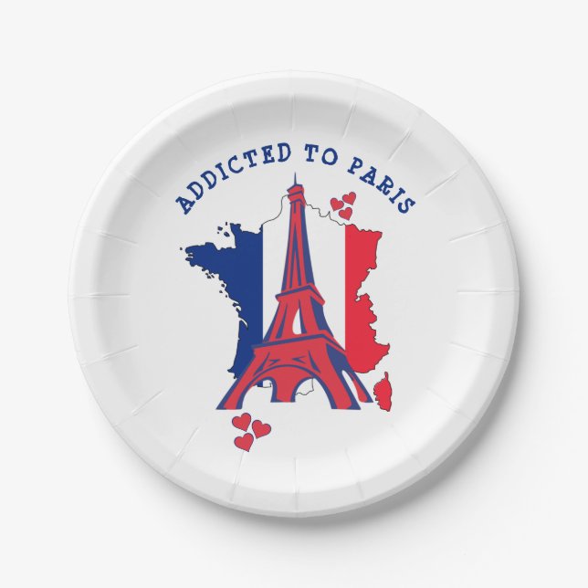 Modern ADDICTED TO PARIS Monogram Paper Plates (Front)