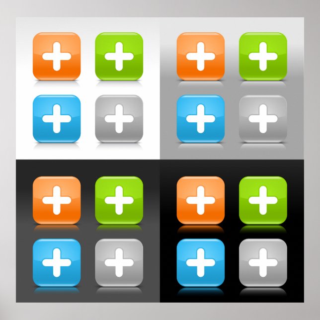 Modern Addition Math Symbol Shiny Glassy Icons Poster (Front)