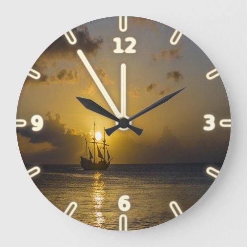 Modern Adorable Boat On Sunset Large Clock