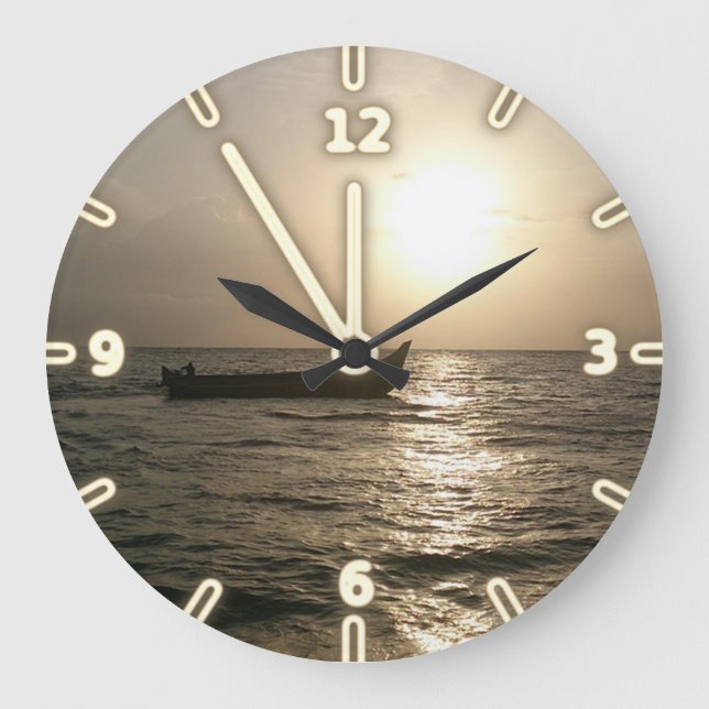 Modern Adorable Boat Sunset Large Clock (Front)