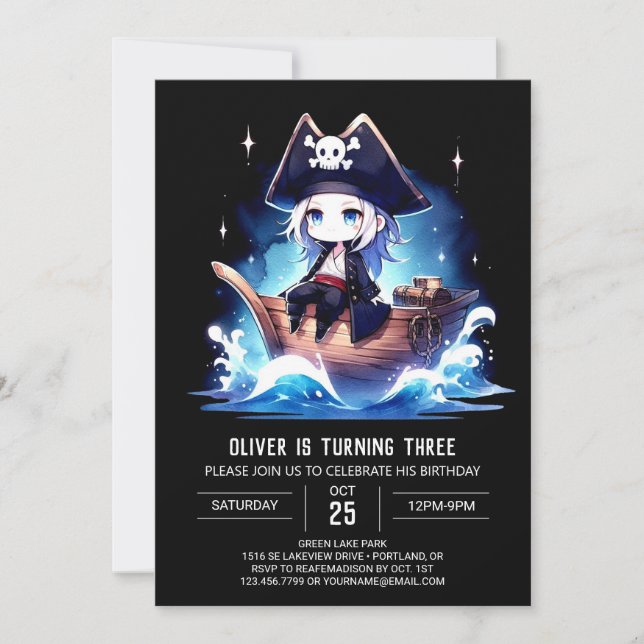 Modern Adorable Pirate Birthday Invitation (Front)