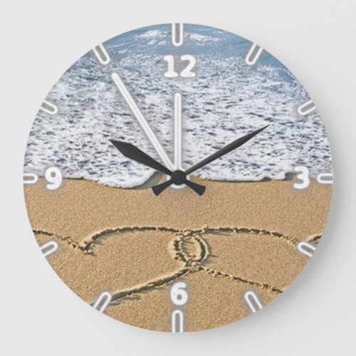 Modern Adorable  Tropical BeachHearts Large Clock