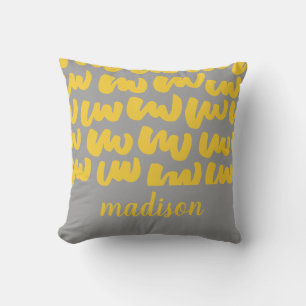 Modern Adorable Yellow Squiggles Gray Kids Custom Throw Pillow
