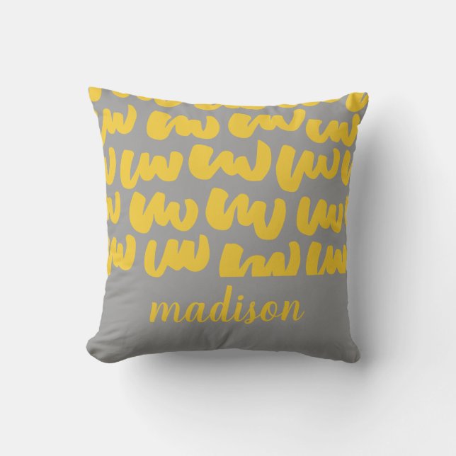 Modern Adorable Yellow Squiggles Gray  Kids Custom Throw Pillow (Front)