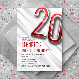 Modern Adult 20th Birthday Invitation