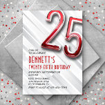 Modern Adult 25th Birthday Invitation<br><div class="desc">Sophisticated and fun, just like them! Featuring bold, glossy typography with art deco text elements, this design brings the fun of a 50s diner and the sophistication of a Roaring Twenties soiree, all wrapped up in a modern package. The red and chrome detailing blend classic charm with a fresh, modern...</div>