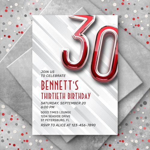 Modern Adult 30th Birthday Invitation