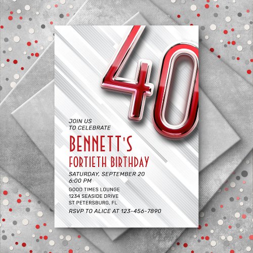 Modern Adult 40th Birthday Invitation