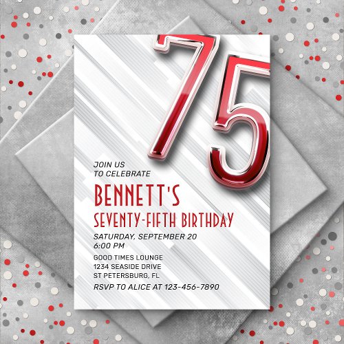 Modern Adult 75th Birthday Invitation
