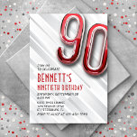 Modern Adult 90th Birthday Invitation<br><div class="desc">Sophisticated and fun, just like them! Featuring bold, glossy typography with art deco text elements, this design brings the fun of a 50s diner and the sophistication of a Roaring Twenties soiree, all wrapped up in a modern package. The red and chrome detailing blend classic charm with a fresh, modern...</div>