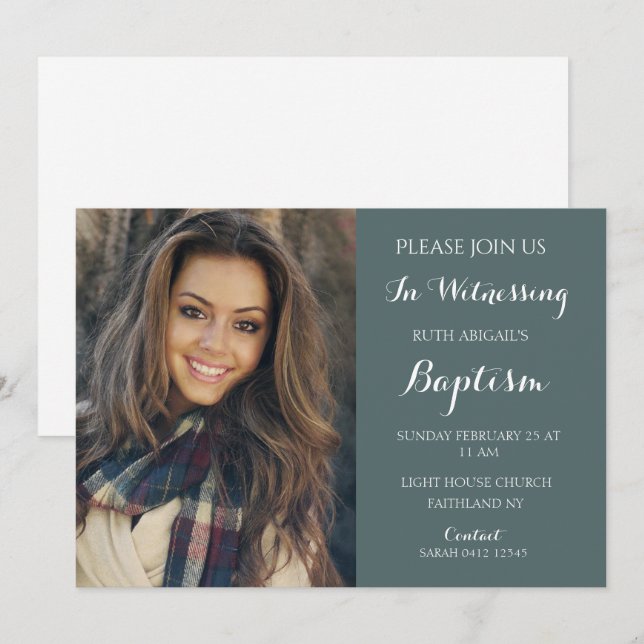Modern Adult Baptism Custom Photo Invitation (Front/Back)