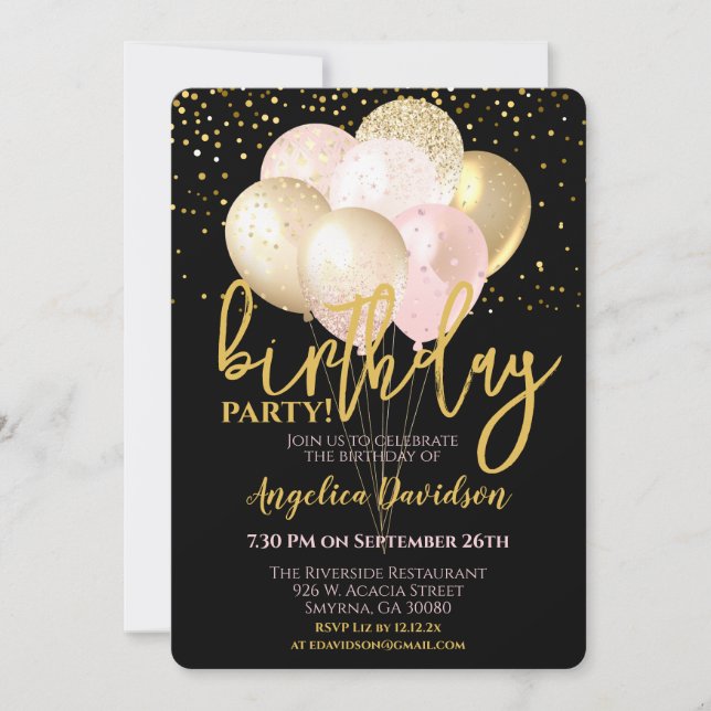 Modern Adult Birthday Blush Pink Gold Invitation (Front)