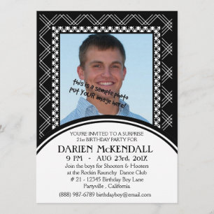 Modern Adult Birthday Party Black and White Invitation