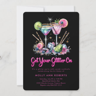 Modern Adult Glitter Birthday Cocktail Party Invitation