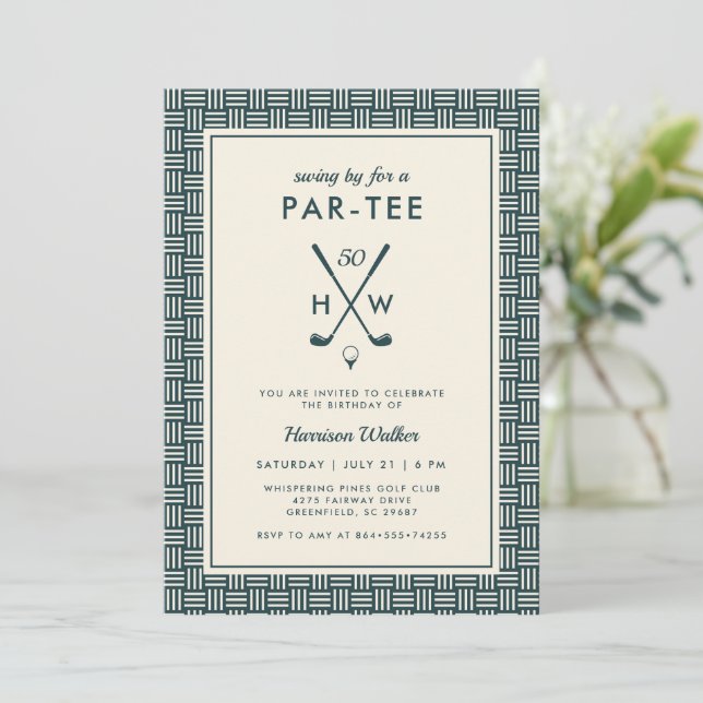 Modern Adult Golf Birthday Party Any Age Green Invitation (Standing Front)