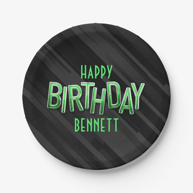 Modern Adult Green Birthday Paper Plates (Front)