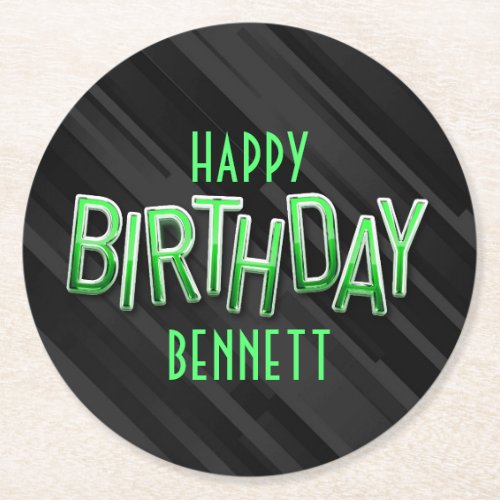 Modern Adult Green Birthday Round Paper Coaster