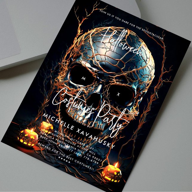 Modern Adult Halloween Party Black Gold Skull Invitation (Modern Adult Halloween Party Black Gold Skull Invitation
)