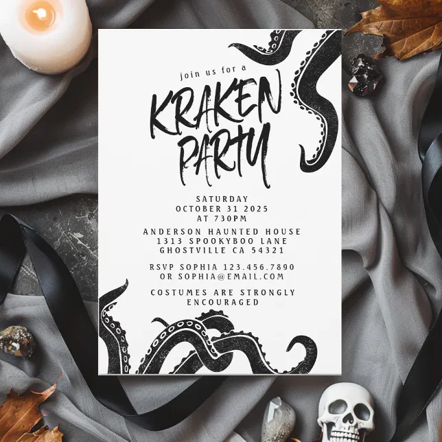 Modern Adult Halloween Party Gothic Spooky Kraken Invitation | Zazzle