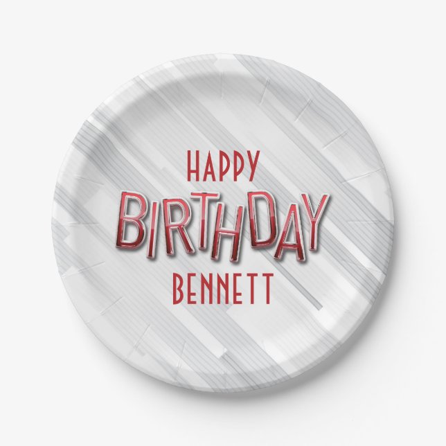 Modern Adult Red Birthday Paper Plates (Front)