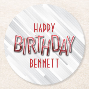Modern Adult Red Birthday Round Paper Coaster