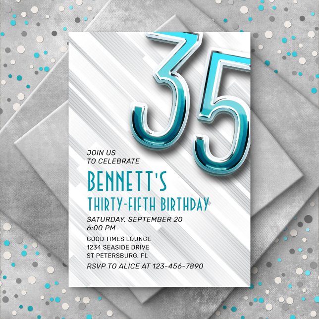 Modern Adult Teal 35th Birthday Invitation (Creator Uploaded)