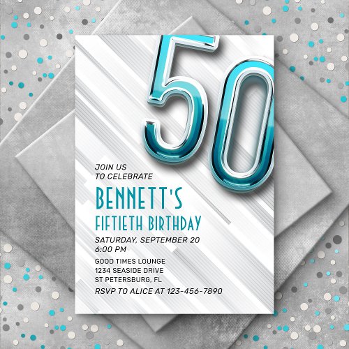 Modern Adult Teal 50th Birthday Invitation