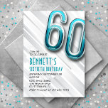 Modern Adult Teal 60th Birthday Invitation<br><div class="desc">Sophisticated and fun, just like them! Featuring bold, glossy typography with art deco text elements, this design brings the fun of a 50s diner and the sophistication of a Roaring Twenties soiree, all wrapped up in a modern package. The teal and chrome detailing blend classic charm with a fresh, modern...</div>
