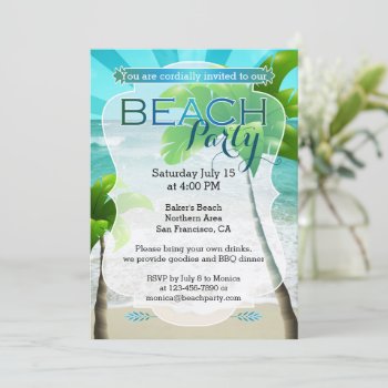 Modern Adult Tropical Palm Beach Party Invitation by sunnysites at Zazzle