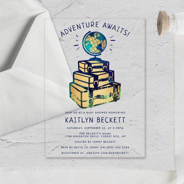 Modern Adventure Travel Globe Baby Shower Acrylic Invitations (Creator Uploaded)