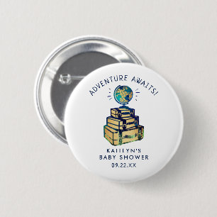 Modern Adventure Travel Globe Baby Shower Button