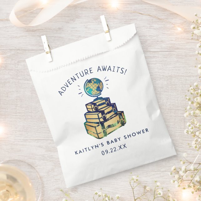 Modern Adventure Travel Globe Baby Shower Favor Bag (Clipped)