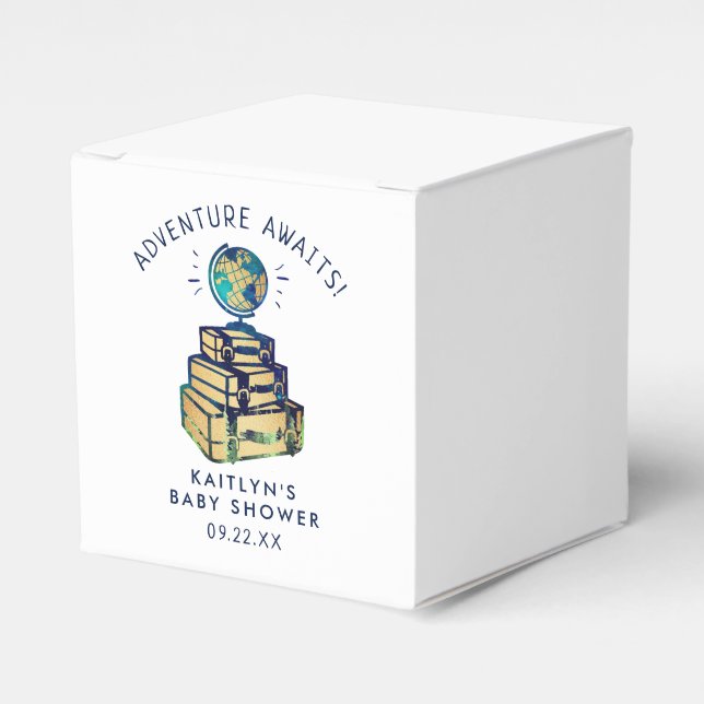 Modern Adventure Travel Globe Baby Shower Favor Boxes (Front Side)