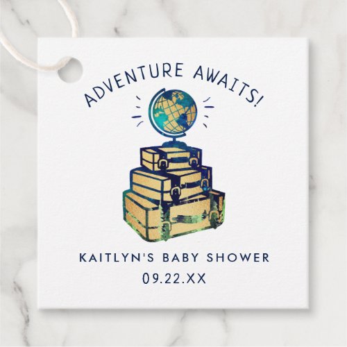 Modern Adventure Travel Globe Baby Shower Favor Tags