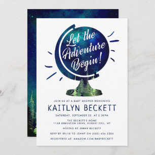 Modern Adventure Travel Globe Baby Shower Invitation