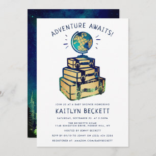 Modern Adventure Travel Globe Baby Shower Invitation