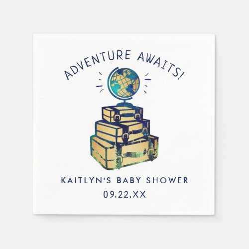 Modern Adventure Travel Globe Baby Shower Napkins