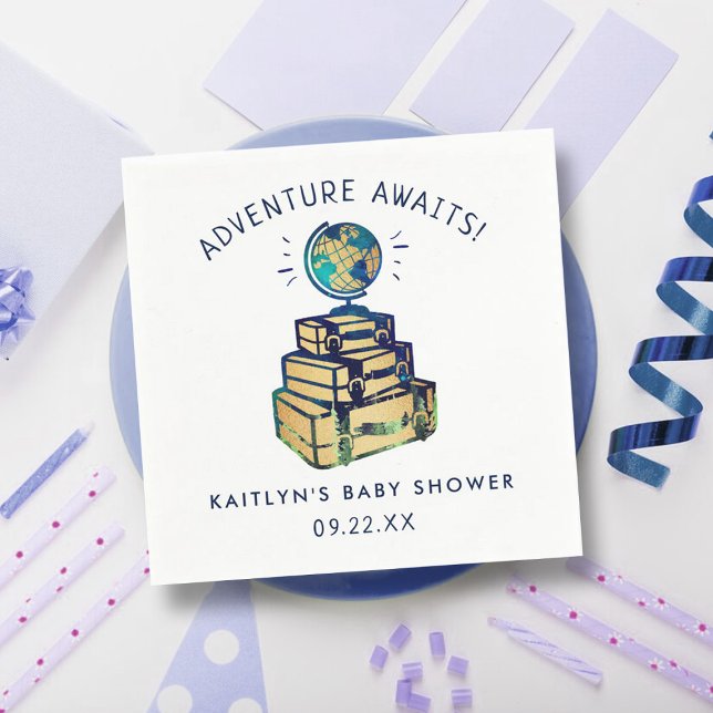 Modern Adventure Travel Globe Baby Shower Napkins (Creator Uploaded)