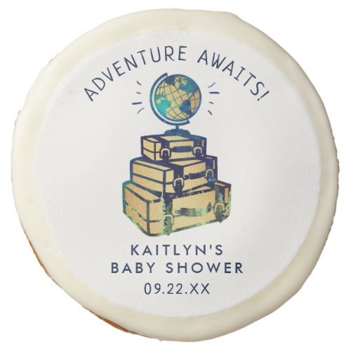 Modern Adventure Travel Globe Baby Shower Sugar Cookie