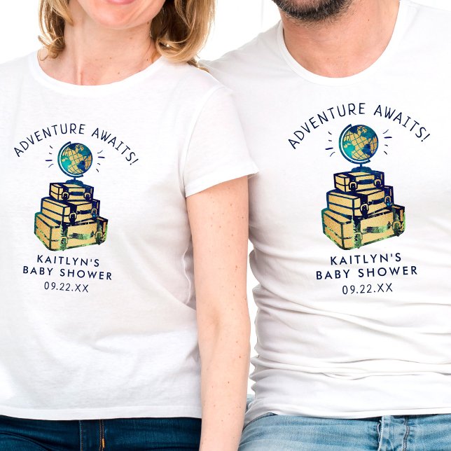 Modern Adventure Travel Globe Baby Shower T-Shirt (Creator Uploaded)
