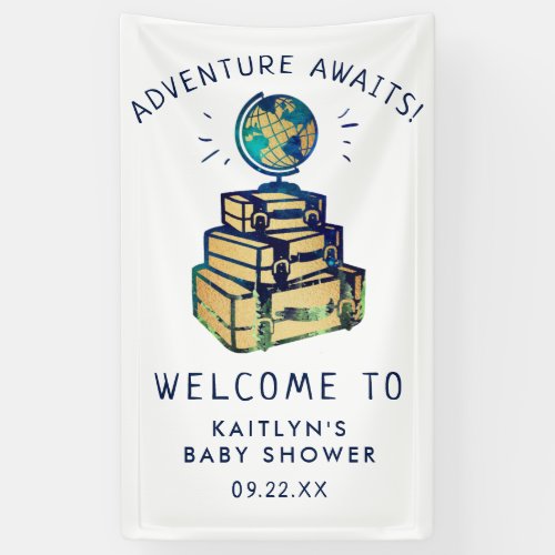 Modern Adventure Travel Globe Baby Shower Welcome Banner