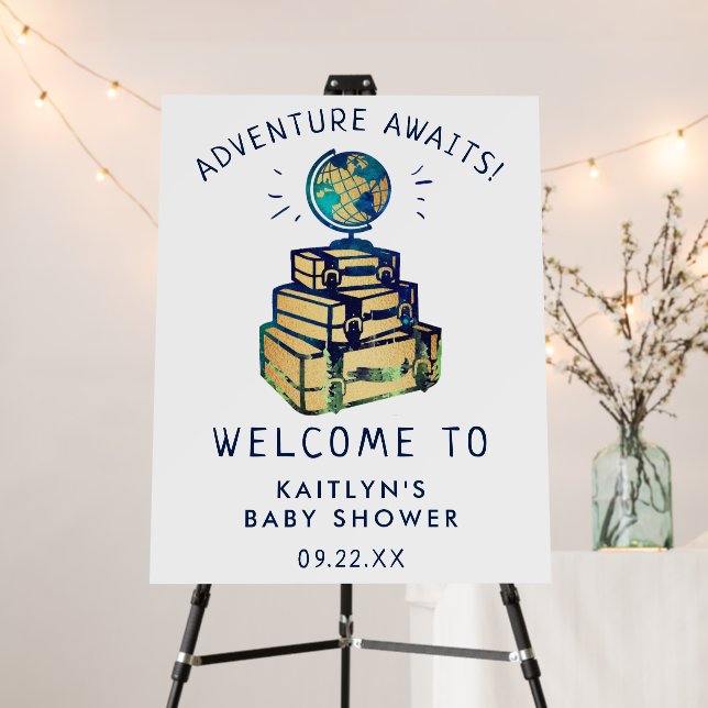 Modern Adventure Travel Globe Baby Shower Welcome Foam Board (In Situ (Stand))