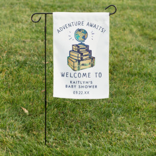 Modern Adventure Travel Globe Baby Shower Welcome Garden Flag