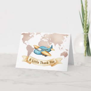 Modern Adventure World Map Airplane Baby Shower  Letterpress Thank You Card