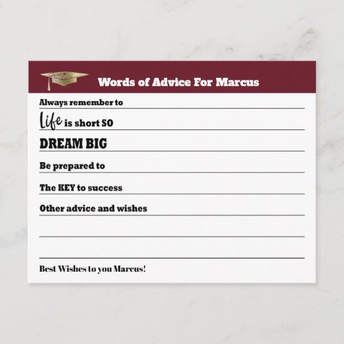 Modern Advice Wishes Party Gold Graduation Card