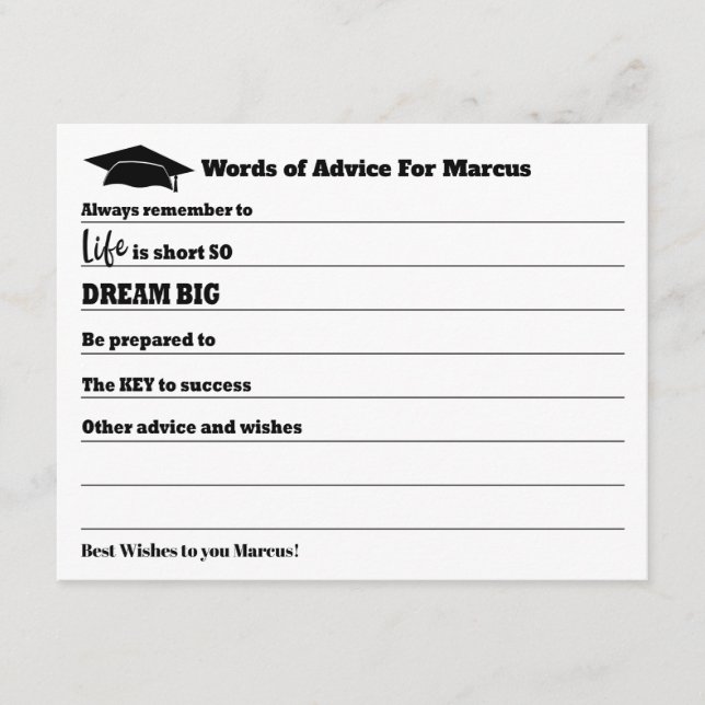 Modern Advice Wishes Party Graduation Card (Front)