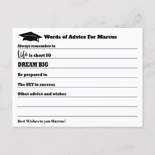 Modern Advice Wishes Party Graduation Postcard
