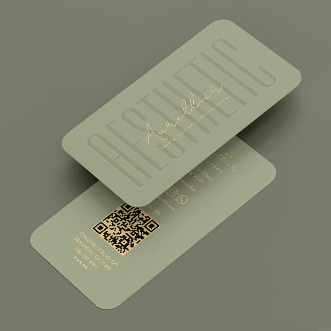 Modern Aesthetic Esthetician Sage Beautician  Business Card (Modern Aesthetic Esthetician Sage Gold Beautician Business Card
)